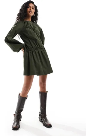 ASOS Asymmetric seamed ruched mini dress in forest green