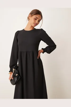 New Look Plain crinkle long sleeve smock midi dress in