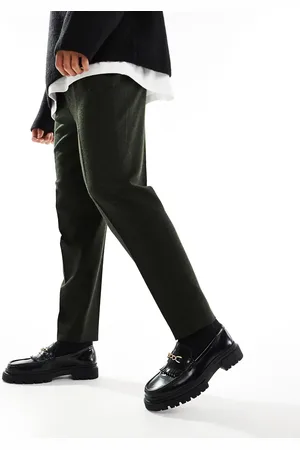 ASOS Smart tapered fit wool mix trousers in dark