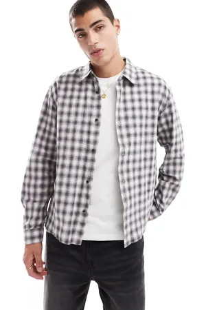 Pull&Bear Washed checked shirt in grey