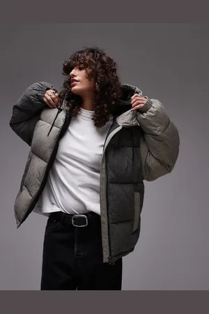 Topshop Checkered puffer coat in nylon in