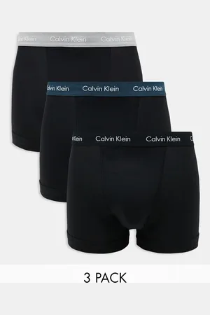 Calvin Klein Cotton Stretch 3 pack trunk in with grey/teal/ waistbands