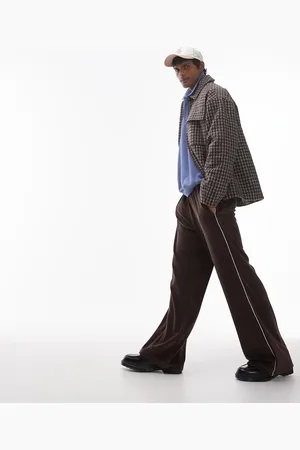 Topman Baggy leg velour joggers with side piping in