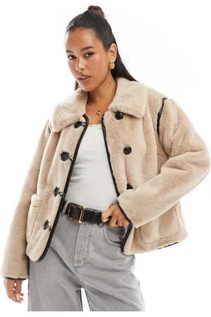 Threadbare Faux fur button up jacket in stone
