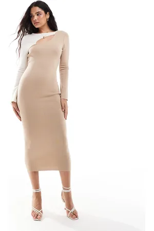 Pretty Lavish Cut-out knit midaxi dress in colour block