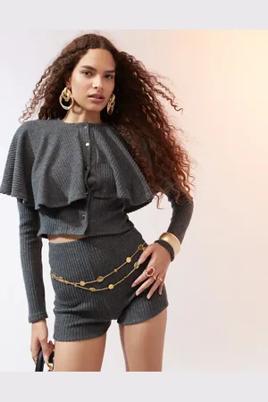 ASOS Co-ord fluffy rib button through cape cardigan in charcoal