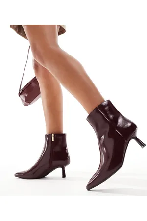 New Look Pointed toe mid ankle boot in burgundy