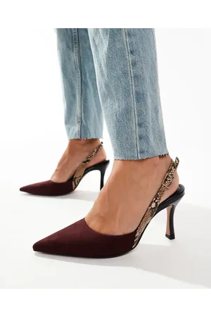 ASOS Samber slingback stiletto heels in burgundy and snake mix