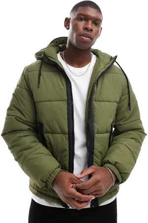 ASOS Nylon puffer jacket with contrast trims in khaki