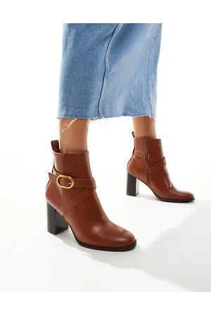 ASOS Regan mid-heel buckle boots in tan