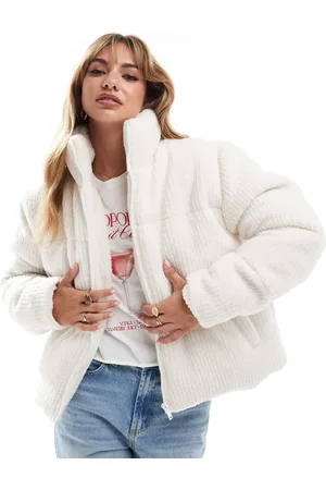 Brave Soul Cord short puffer jacket in cream
