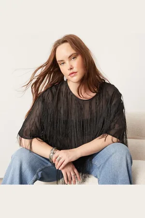 ASOS Curve woven fringe detail boxy top in