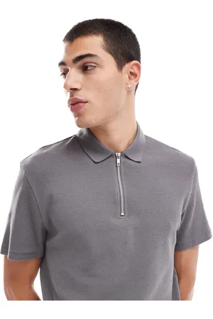ASOS Waffle polo with zip in dark