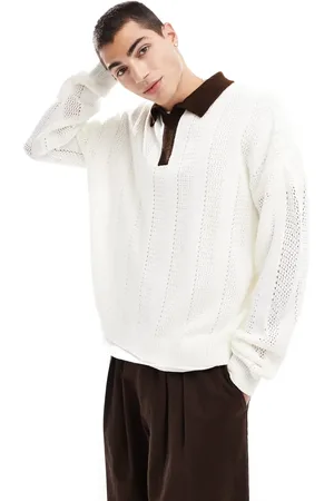 ASOS Knitted oversized jumper with contrast collar in beige