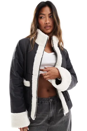 In The Style Padded and borg trim jacket in and cream