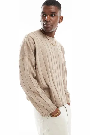 ASOS Oversized cropped long sleeve t-shirt in rib in brown
