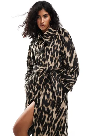 ASOS Top collar longline coat in animal print