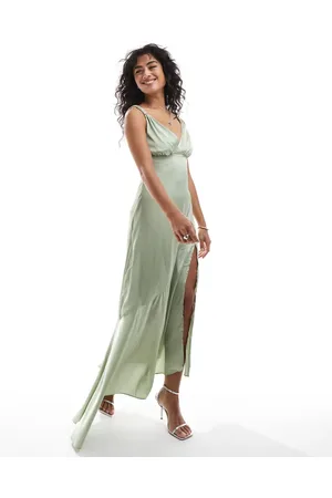 TFNC Satin maxi dress with panelled skirt in sage