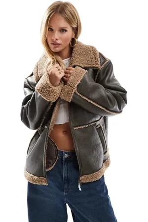 ASOS Fly borg collar aviator jacket in washed mocha
