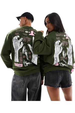 ASOS Halloween unisex oversized sweatshirt with Frankenstein puff prints in khaki