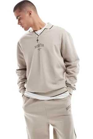 ASOS Oversized polo with tape detail with city print in stone