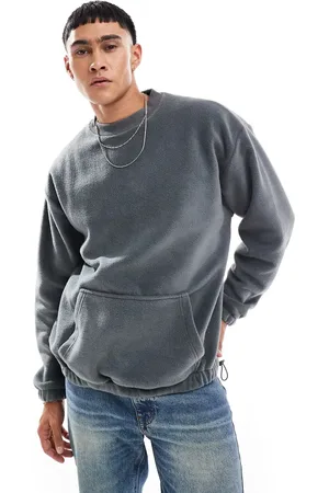 ASOS Oversized fleece sweatshirt with toggle detail in charcoal