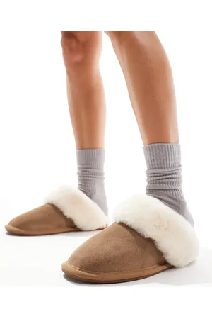 ASOS Zeus premium sheepskin slippers in tan