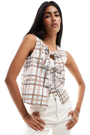 ONLY Tie front waistcoat in blue check