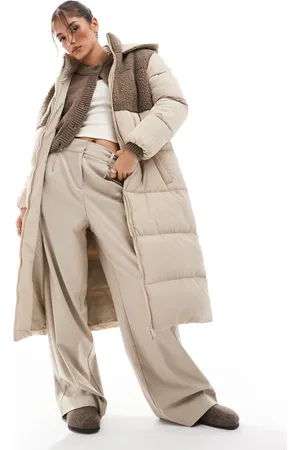 Brave Soul Maxi padded jacket with borg contrast detail in