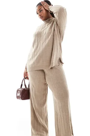 ONLY Tie waist knitted trousers co-ord in sand