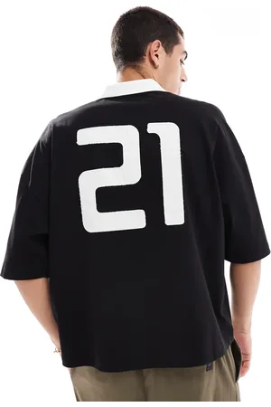 ASOS Oversized boxy polo t-shirt with dropped shoulder and back graphic in black