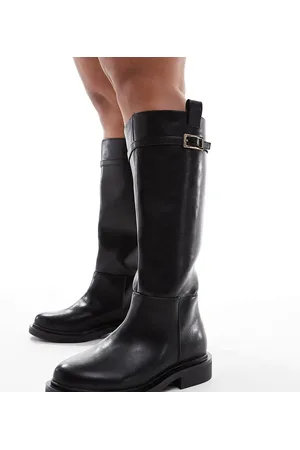 ASOS Curve Callie smart flat riding knee boots in