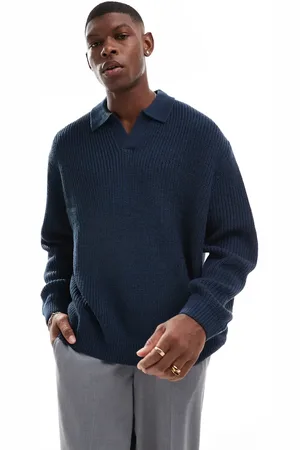 ASOS Oversized knitted fisherman rib notch neck jumper in