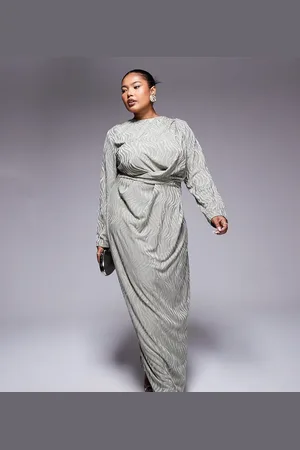 ASOS ASOS DESIGN Curve jacquard long sleeve maxi dress in khaki