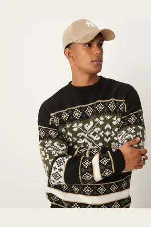 ASOS Relaxed fluffy knitted crew neck jumper with fairisle pattern in