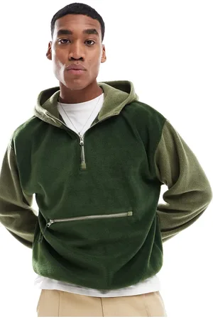ASOS Oversized polar fleece hoodie with colour block in dark
