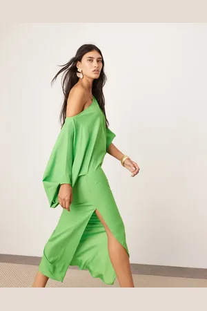 ASOS Satin slouchy off shoulder midi dress in