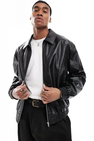 ASOS Faux leather oversized textured harrington jacket in