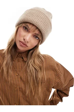 ASOS Chunky double roll beanie in biscuit