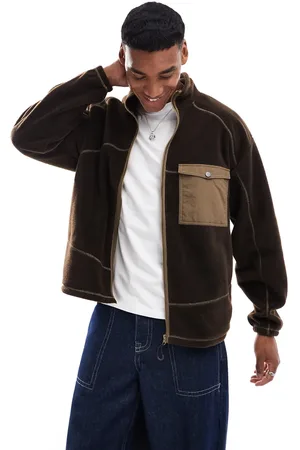 ASOS Oversized polar fleece shacket with contrast seams and chest pocket in