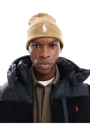 Ralph Lauren Icon logo cotton knit beanie in tan