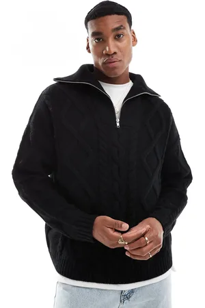 ASOS Oversized heavyweight knitted wool mix cable quarter zip jumper in