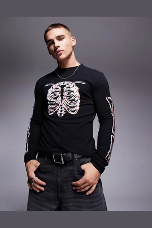 ASOS Muscle fit long sleeve t-shirt with Halloween front and sleeve print in