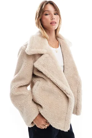 Threadbare Borg jacket with collar in stone