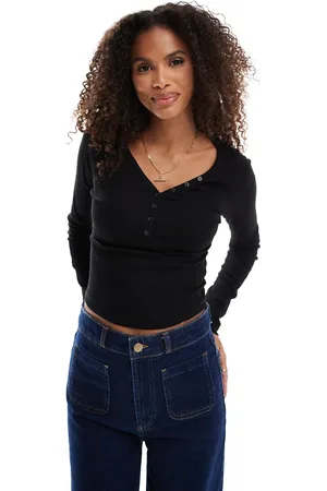 Stradivarius STR button front long sleeve top in