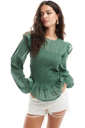 ASOS Shirred waist frill detail blouse in