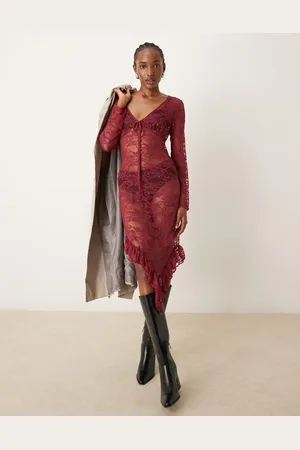 Miss Selfridge Frill detail asymmetrical hem midi dress
