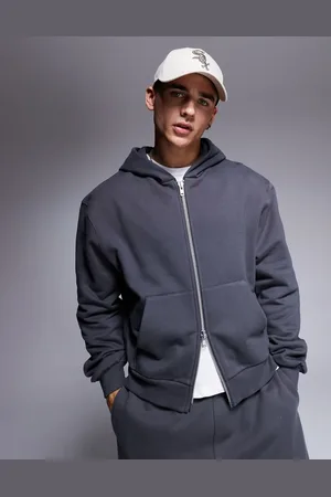 ASOS Premium heavyweight boxy oversized zip through hoodie 400gsm in washed black