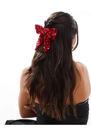 Pieces® Sequin bow hair clip in cherry