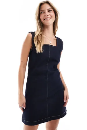 ASOS Denim shift dress with belt in mid